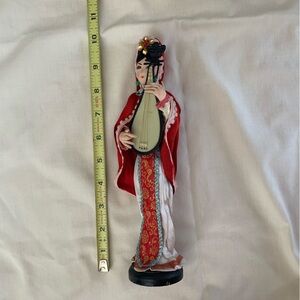 Vintage Oriental Chinese Doll Holding 3 string Lute Wood base 9.5"